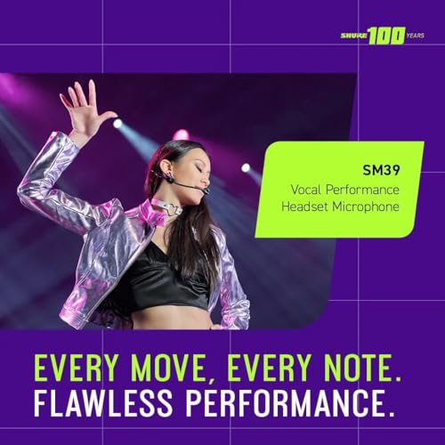 Shure SM39 Headset Microphone - Vocal Performance Cardioid Headworn Mic compatible with Axient Digital, Secure Low Profile Fit, Ergonomic Design, Indoor/Outdoor Windscreens, Sweat Resistant (SM39-TQG) - style: TA4F Connector