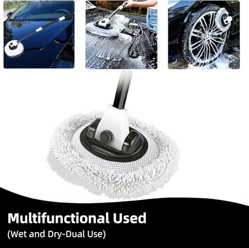 WillingHeart 15° Curved Car Wash Brush with Long Handle 43" Microfiber Cleaning Mop Telescopic Extension Pole for Caravan RV Truck Auto SUV Wheel Boat Exterior 2 in1 Carwash Duster Scratch Free, White - color: White