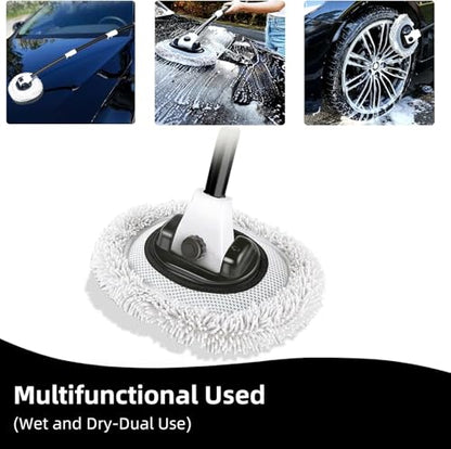 WillingHeart 15° Curved Car Wash Brush with Long Handle 43" Microfiber Cleaning Mop Telescopic Extension Pole for Caravan RV Truck Auto SUV Wheel Boat Exterior 2 in1 Carwash Duster Scratch Free, White - color: White