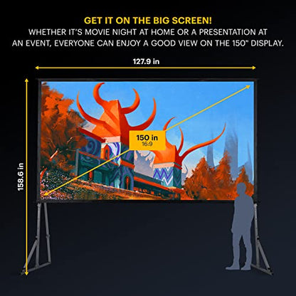 Kodak 150” Dual Projector Screen W/Stand - Fast Fold Gray Rear Projection Backdrop for Outdoor & Indoor Movies with Tripod, Outdoor Stability Kit, & Black Storage Carry Case