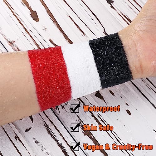 BOBISUKA White Black Red Face Body Paint with 3PCS Sponges Face Painting Kit for Adult Large Capacity Oil Based Paints Palette For Halloween Makeup Clown Joker Devil Cosplay SFX Costume Party - color: SET 03