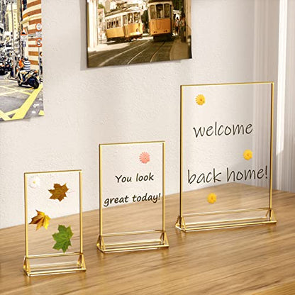 NIUBEE 5x7 Acrylic Sign Holder, Picture Frame, Wedding Table Numbers, 6pack | Vertical Stand, Gold Frames, Clear Double Sided, Gold Sign Holders Display for Menu Restaurant Signs, Photos, Party, Events - size: 5x7", style: Vertical