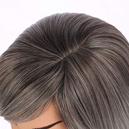 Onedor Full Head Beautiful Long Curly Wave Stunning Wig Charming Curly Costume Wigs with Fringe (Brown Silver Ombre-6TST0906) - color: Brown Silver Ombre-6TST0906
