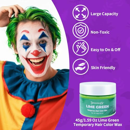Halloween Joker Clown Makeup Kit,Red White Blue Black Face Body Paint+Lime Green Temporary Hair Dye+Setting Powder+4 pcs sponge,Face Painting for Clown Skull Cosplay Costume SFX Makeup Set - color: Joker makeup kit