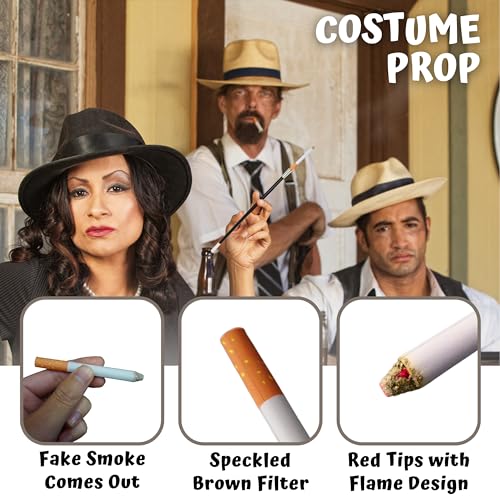 4E's Novelty 2 Long Cigarette Holders & 2 Fake Puff Cigarettes with Smoke for Halloween Accessories for Women Costumes Gatsby Roaring 1920s Flapper Costume Photo Prop Cigarettes