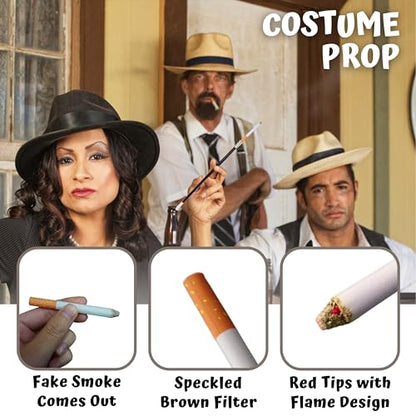 4E's Novelty 2 Long Cigarette Holders & 2 Fake Puff Cigarettes with Smoke for Halloween Accessories for Women Costumes Gatsby Roaring 1920s Flapper Costume Photo Prop Cigarettes