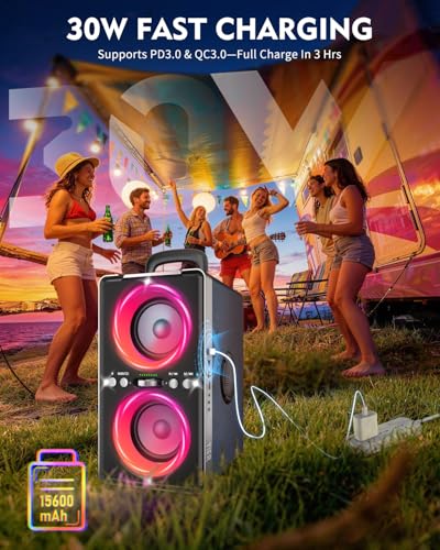 YIER Bluetooth Speaker, 240W Peak Loud Party Speaker with Big Bass, 20H Playtime, TWS, BT5.3, Large Portable Wireless Boom Box with LED Light for Outdoor Backyard Beach Home (Leather Blue) - color: Leather Blue