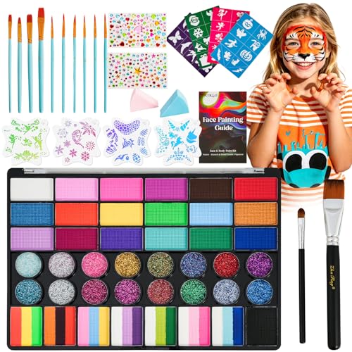 Face Painting Kit for Kids and Adults ,Halloween Face Paint Makeup Kit | Non-toxic, Water-Activated Face Paint Makeup Set, Ideal for HalloweenCosplay、Parties、Special Effects、Artistic Stage Makeup