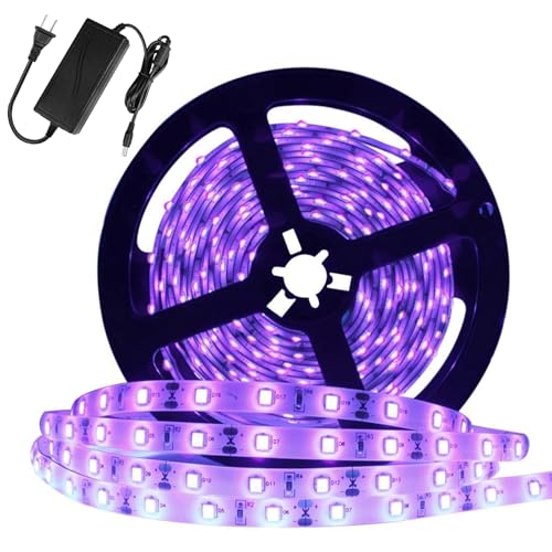 Super Bright 60 Watts UV Black Light LED Strip, 16.4FT/5M 3528 300LEDs 395nm-405nm Waterproof IP65 Blacklight Night Fishing implicitly Party with 12V 5A Power Supply - color: Waterproof, size: 60Watts