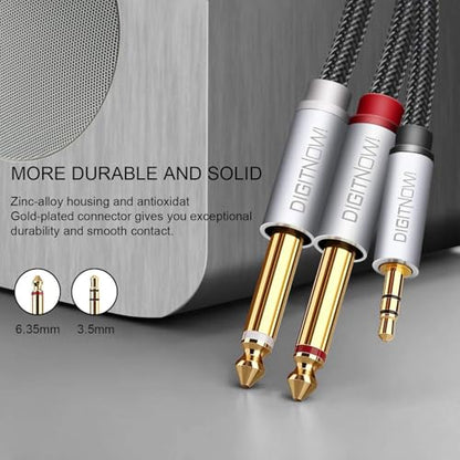 DIGITNOW 3.5mm 1/8" TRS to Dual 6.35mm 1/4" TS Mono Stereo Y-Cable Splitter Cord for Smartphone, Computer, CD Player, Speakers and Home Systems Amplifier, 6.6Ft - size: 6.6ft