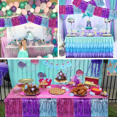 BEISHIDA Blue Purple Pink Fringe Garland Banner Wall Tinsel Foil Streamers - color: Blue Purple Pink