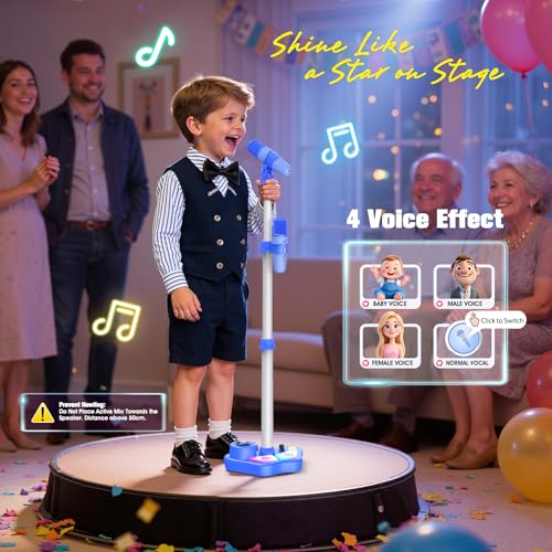 Stand Karaoke Machine Toy for Kids Ages 3-5 4-6 5-7 Birthday Gifts for 3 4 5 6 7 8 Year Old Boy, Kid Rechargeable Karaoke Microphone with 2 Wireless Mics, Bluetooth Speaker Toddlers Boys Party Toys - color: Blue