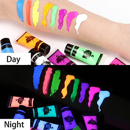 UV Blacklight Neon Face Body Paint, MEICOLY 8 Tubes Blacklight Reactive Paints,Water Based, Washable, Non-Toxic Neon Party Supplies for Halloween,02 - color: UV Face Paint Kit 02