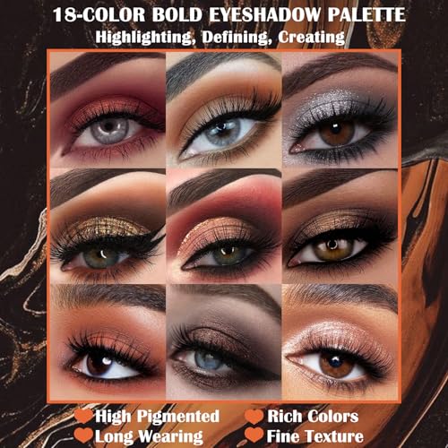 Matte Eyeshadow Palette Pro 18 Colors Pigmented Shimmer Glitter Eye Shadow Palette, Long Lasting Waterproof Dark Smokey Powder Cosmetics Pallet Halloween Valentine Gift Makeup Kit (01# Seductress) - color: Seductress