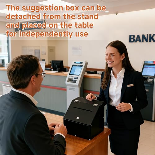 lesolar Suggestion Box with Stand, Floor Standing Offering Box with Wheels | Heavy Duty Metal Ballot Collection Box, Donation Box with Sign Holder, Ballot Box with Slot & Lock for Voting Charity Church