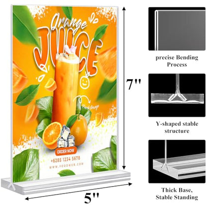 Acrylic Sign Holder 5x7,6 Pack Clear Plastic Table Display Vertical Double-Sided Desktop Display Stand Paper Holder Clear Table Sign Holder for Menu ad Frame Suitable Restaurants Meeting Office Store - size: Vertical 6 Pack 5x7''