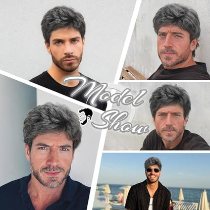 Mens Dark Grey Short Wig - Natural Looking Synthetic Hair Wig for Men Male,Heat Resistant,Layered Cut,Cosplay or Daily Wear Lightweight Male Wig - color: Dark Grey