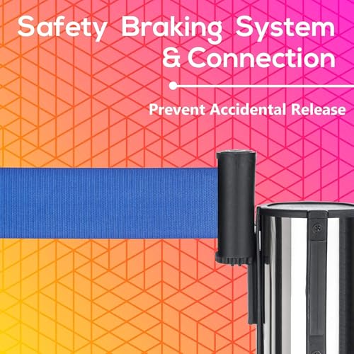 DuraSteel Chrome Crowd Control Barriers Stanchions with Retractable Belts - Metal Stanchion Posts w/ 6.5ft Blue Retractable Barrier Belt Ropes - Queue VIP Safety Line Dividers - Set of 2 Stantions - color: Blue Belt, style: Silver Stanchion 2 Pcs Set