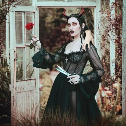 Devil Horns Headband Red Cosplay Horn Hair Hoop Dragon Devil Horns Headband Halloween Dress Up Hair Accessories for Women Girls Halloween Party Costume Accessory