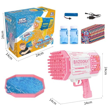 Deserthome Bubble Gun, Pink Bazooka Bubble Machine with Bubble Solution | 69-Hole Light-Up Bazooka Bubble gun Blaster, Produces Massive Bubbles, Outdoor Summer Toy for Kids, Ideal Party Favors - color: Pink