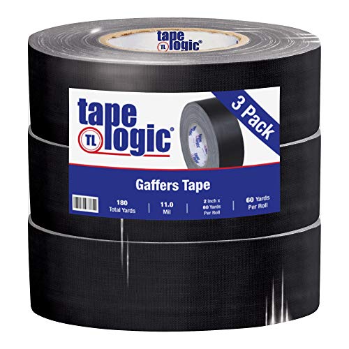 Tape Logic 2 Inch x 60 Yards, Black Gaffers Tape, 11.0 Mil Thick, Pack of 3, Easy Tear, Non-Reflective, Residue Free, for Floor Marking and Social Distancing, by Choice Shipping Supplies