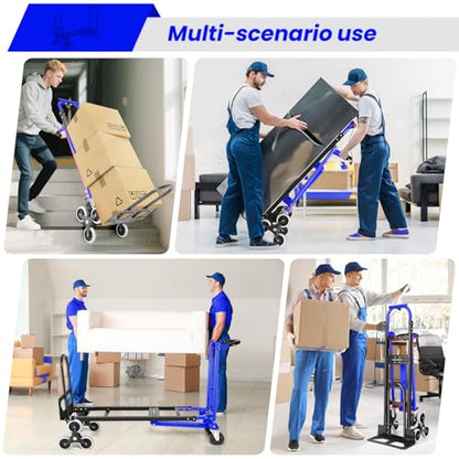4-in-1 Stair Climbing Cart/Hand Truck Dolly,Convertible Platform Cart Blue - color: Blue-1
