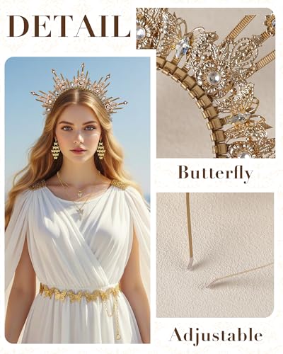 4 Pcs Goddess Costume Accessories Set, Golden Butterfly Crown Kit | Includes Necklace, Earrings and Waist Chain Accessories, Suitable for Halloween, Cosplay and Costume Parties
