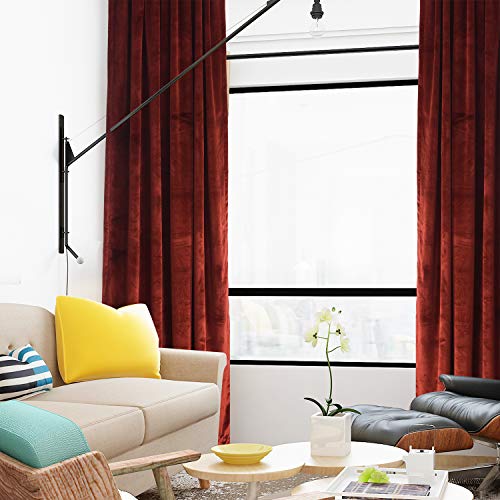 Roslynwood Velvet Rust Red Curtains 84 inch Length - Luxurious Elegant Curtains Block Light Rod Pocket Thermal Insulated Window Panels Drapes for Bedroom/Living Room/Dining Room, W52 by L84, 2 Panels - color: Rust Red, size: 52"W x 84"L (Pack of 2)