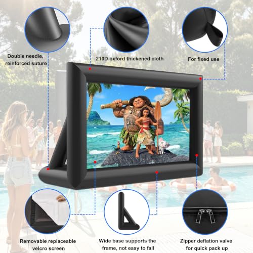 GYUEM 20 feet Inflatable Portable Projector Movie Screen - Huge Air-Blown Cinema Projection Screen Package with Rope, Blower,Tent Stakes - Front & Rear Projection,for Outdoor Party Backyard Pool Fun - size: 20FT