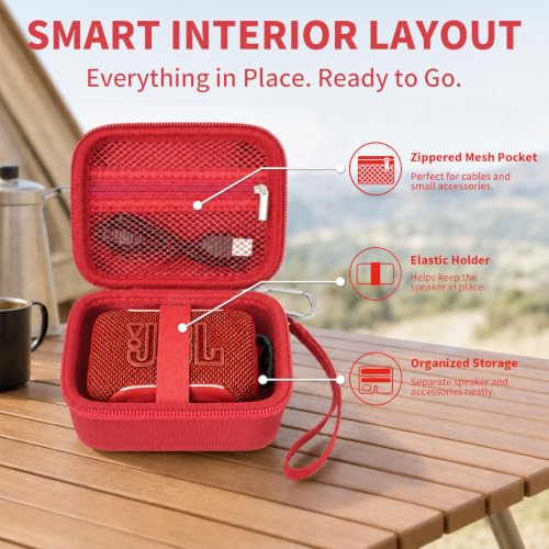 Hard EVA Carrying Case Compatible with JBL Go 5/4/3 Ultra-Portable Speaker | Travel Storage Bag with Mesh Pocket, Double Zipper, Stay-In-Place Strap, Detachable Handle, Carabiner, Case Only，Red - color: Red