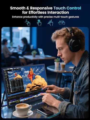 UPERFECT Portable Monitor 18.5-inch 120HZ Touchscreen 100% sRGB w/VESA & Stand 180° Adjustable Ultra-Slim & Lightweight Frameless FHD FreeSync IPS HDR Gaming Display, Travel Second Monitor for Laptop | 100% sRGB Ultra Slim Lightweight Frameless FHD FreeSy