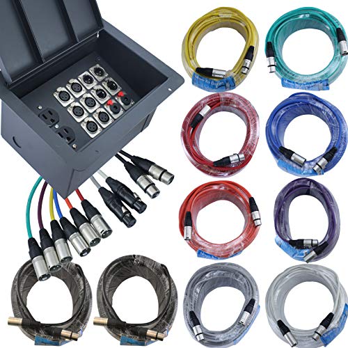 FBL12+AC Recessed Floor Box With 6 XLR Female, 2 XLR Male, 2 Ethernet, 2 TRS + Duplex AC (Pre-wired: 100' Wires) - color: Pre-wired: 100' Wires