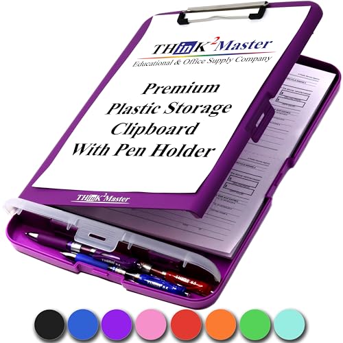 Think2Master Purple Plastic Storage Clipboard with Pencil Holder. | 25% Heavier & 25% Sturdier| Heavy Duty. Must Have for Nurses, Teachers & Classrooms. - style: Purple