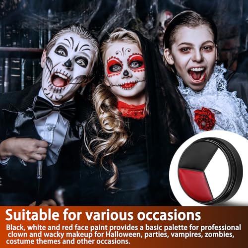 3 Set Black White Red Face Body Paint, 3-Color Joker Face Body Paint | Clown Makeup Kit with Sponge and Brush, Halloween Cosplay Costume Makeup Set for Special Effect Party Supplies - color: Red,black & white