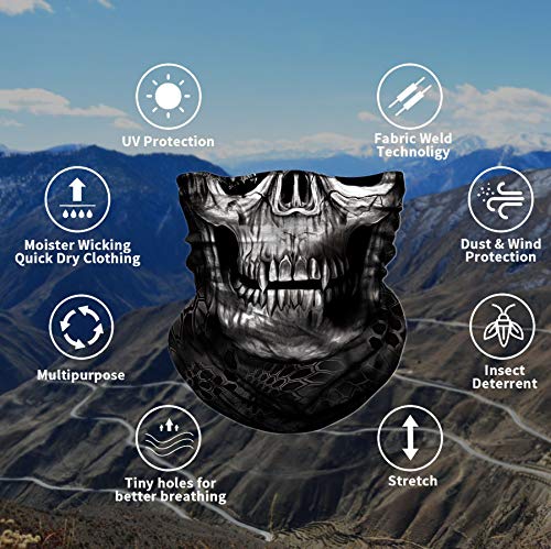 Neck Gaiter Shield Scarf Bandana Face Mask Seamless UV Protection for Motorcycle Cycling Riding Running Headbands - color: Skull Teeth-black