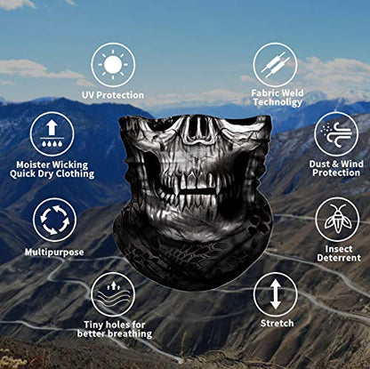 Neck Gaiter Shield Scarf Bandana Face Mask Seamless UV Protection for Motorcycle Cycling Riding Running Headbands - color: Skull Teeth-black