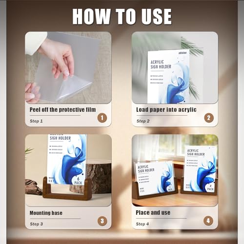 Walnut Wood U-Base 5"x7"Sign Holder Set – Premium U-Shaped Tabletop Display Stand with Clear Acrylic Panels,4Pack (3 Vertical + 1 Horizontal)5*7inches – Ideal for Photo, Menu, QR Code, Café, Home Décor