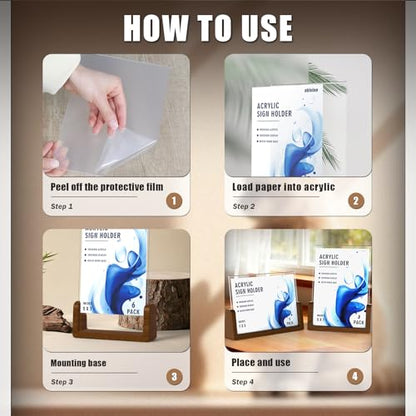 Walnut Wood U-Base 5"x7"Sign Holder Set – Premium U-Shaped Tabletop Display Stand with Clear Acrylic Panels,4Pack (3 Vertical + 1 Horizontal)5*7inches – Ideal for Photo, Menu, QR Code, Café, Home Décor