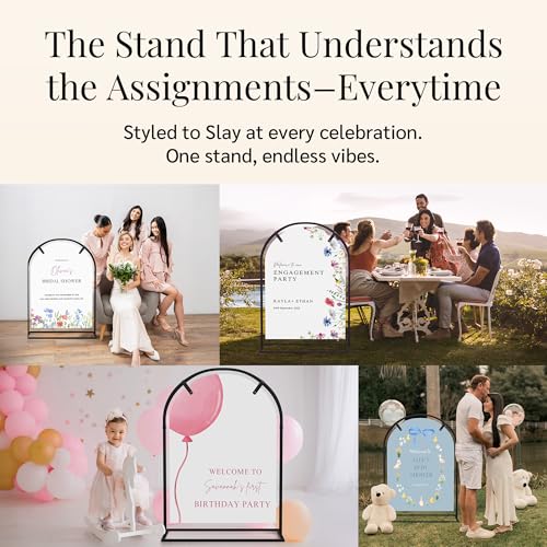 Arch Wedding Welcome Sign Stand with Holder - Elegant Metal Easel Display for Seating Chart, Reception Signs, Welcome Board - 30+ Customizable designs for Baby, Bridal Shower - Versatile Party Sign Holder - color: Black Arch V2