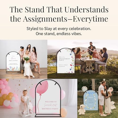 Arch Wedding Welcome Sign Stand with Holder - Elegant Metal Easel Display for Seating Chart, Reception Signs, Welcome Board - 30+ Customizable designs for Baby, Bridal Shower - Versatile Party Sign Holder - color: Black Arch V2