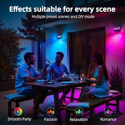 HEKEE LED Flood Light Outdoor, 50W RGB Color Changing Floodlight with Remote Control, RGBW 120 Colors, 2700K, 5000 Lumens, IP66 Waterproof, DIY Strobe Mode, Timing, for Halloween/Christmas (2 Pack)