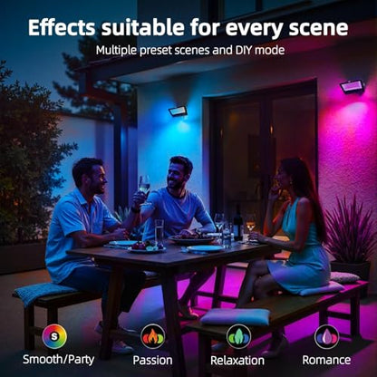 HEKEE LED Flood Light Outdoor, 50W RGB Color Changing Floodlight with Remote Control, RGBW 120 Colors, 2700K, 5000 Lumens, IP66 Waterproof, DIY Strobe Mode, Timing, for Halloween/Christmas (2 Pack)