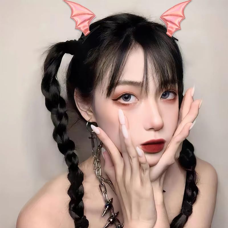 Guqqeuc Halloween Bat Headband Hair Clips Set for Women Girls Bat Wing Hairbands Halloween Hair Barrettes Set for Girls Pink Halloween Hair Accessories for Cosplay Costume Decorations