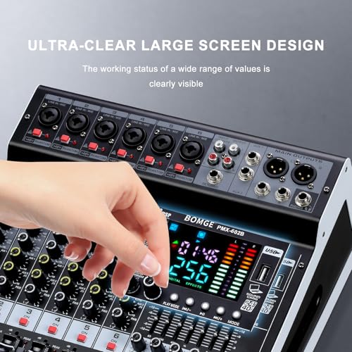 BOMGE Powr Mixers Audio, 6Channel Power Sound Mixer Amplifier 2 * 400W Dj Mixer Board withUSB, 6 X Mic Pres, +48V, Bluetooth, 256 Kinds of DSP for Speakers,concert party, karaoke studio