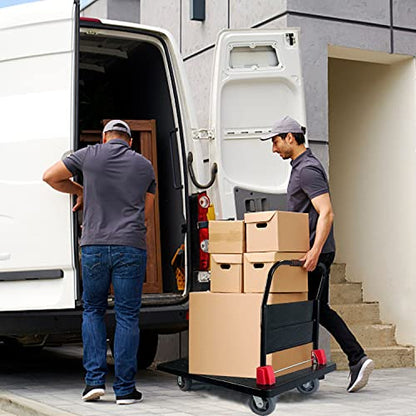 Foldable Platform Truck, 1600 LBS Push Cart with Five 6'' Wheels, 43" x 25" | Sturdy heavy duty moving dolly, flatbed hand cart with five 360° swivel 6" wheels for warehouse, garage and grocery transport - color: 1600lbs