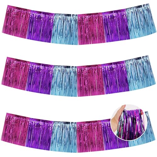 BEISHIDA Blue Purple Pink Fringe Garland Banner Wall Tinsel Foil Streamers - color: Blue Purple Pink