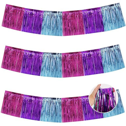 BEISHIDA Blue Purple Pink Fringe Garland Banner Wall Tinsel Foil Streamers - color: Blue Purple Pink