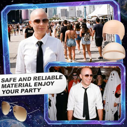 Mepase 6 Pcs Halloween Bald Cap with Glasses Bald Head Wig Cap Party Costume Accessories for Adults Women Men Cosplay - color: Wrinkle, style: Retro