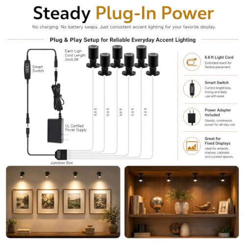 Taysing LED Spot Light Indoor Little Mini Spotlight Accent Lights for Display, Paintings, Pictures, Plants, Jewelry, Shelves, Cabinets, Posters, Showcase(SoftWhite 6 Pack Dimming&Timing) - color: Soft White-6 Pack Smart Switch