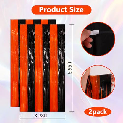 BEISHIDA Black Orange Door Streamers Backdrop Foil Fringe Tinsel Party Streamers Curtains Photo Backdrop - 2Pcs for Birthday Graduation Halloween Party Decoations - color: 05-black bronze